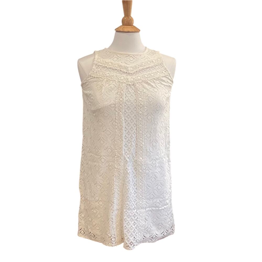 Xhilaration Creaml Lace Embroidered Sleeveless Mini Babydoll Dress, Coquette, XS